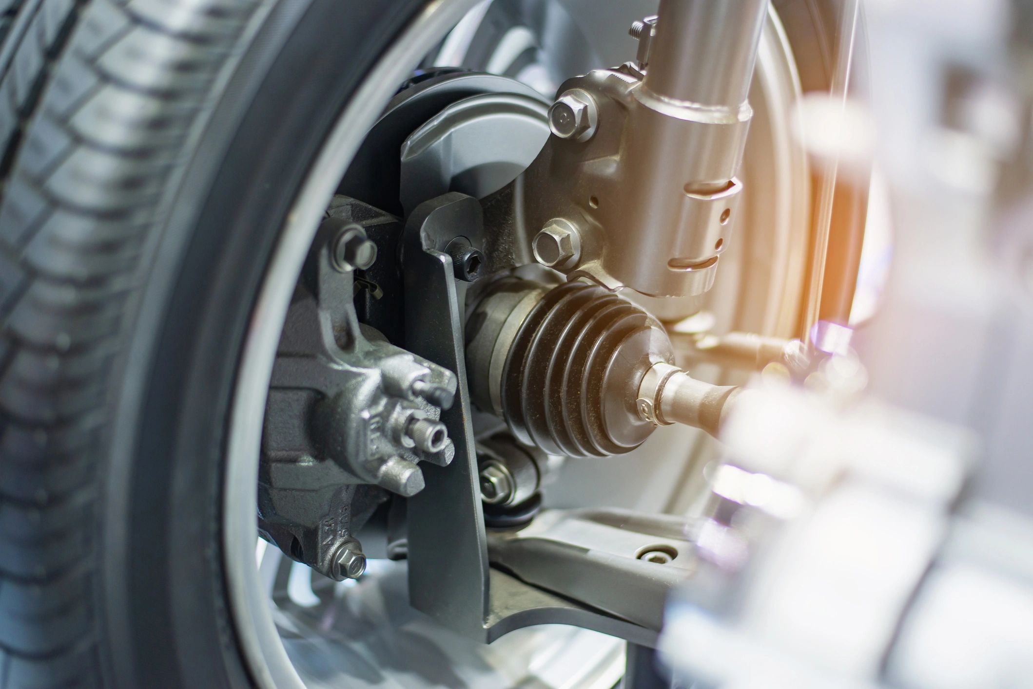 Front suspension components close-up