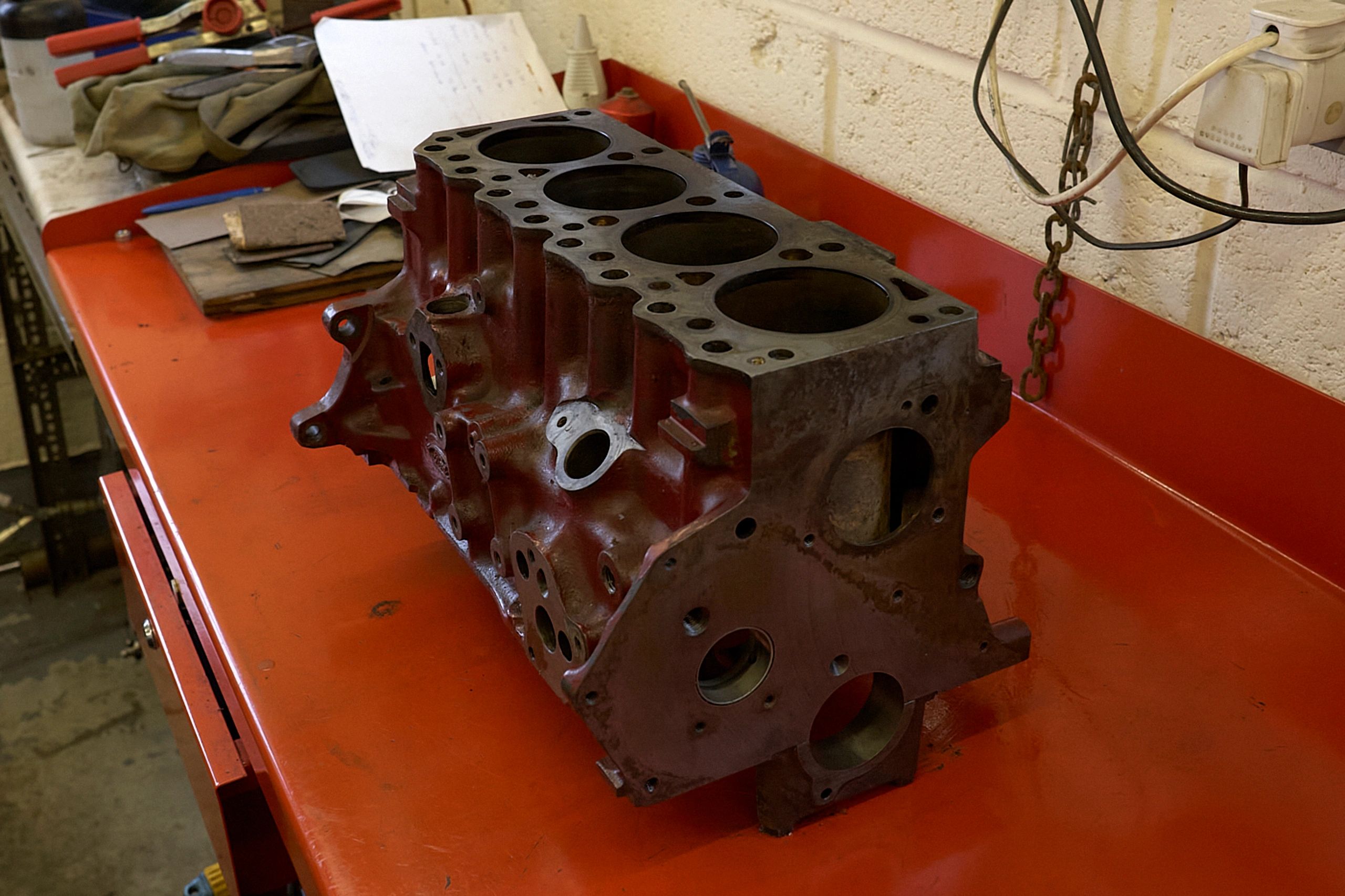 Car engine in a workshop