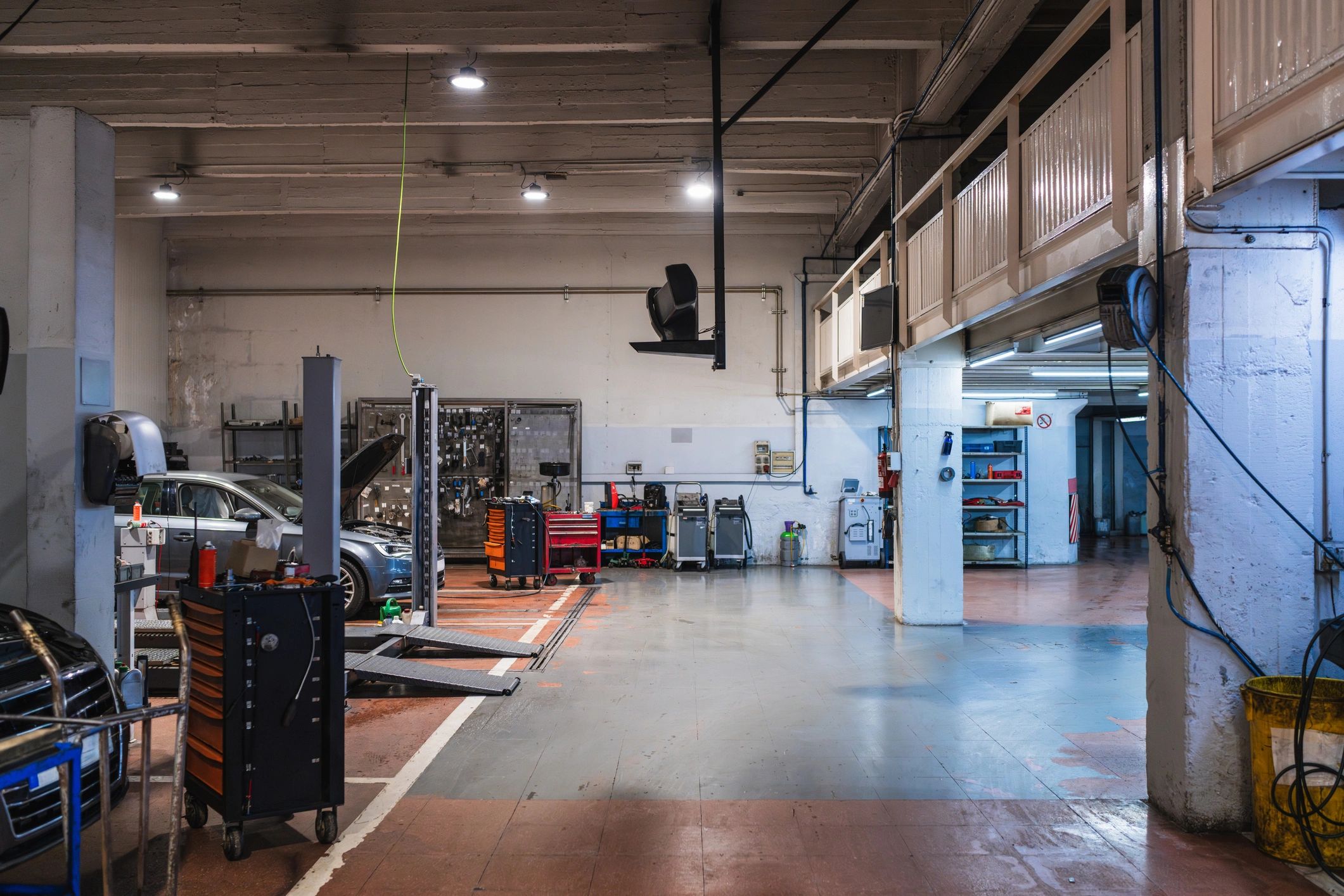 Workshop interior with automotive lifts