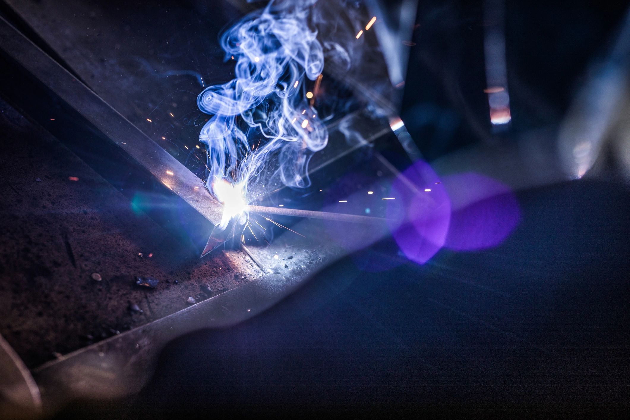 Close-up of metalwork in a fabrication shop
